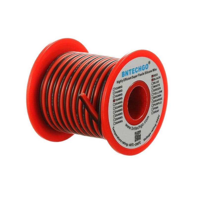 BNTECHGO 18 Gauge Flexible 2 Conductor Parallel Silicone Wire Spool Red Black High Resistant 200 deg C 600V for Single Color LED Strip Extension Cable Cord,Model,25ft Stranded Tinned Copper Wire - Image 1